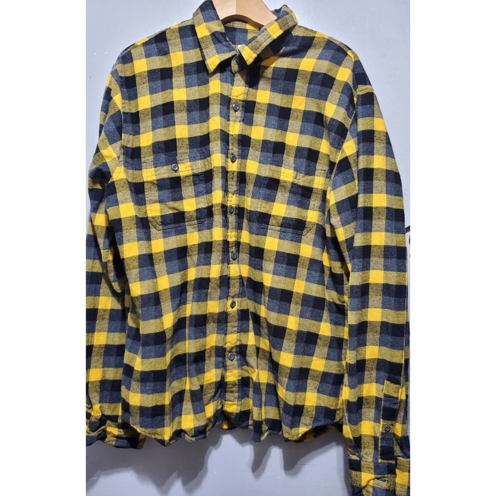 True Craft Men's Yellow Plaid Long Sleeve Button Up Flannel Shirt Size XL
